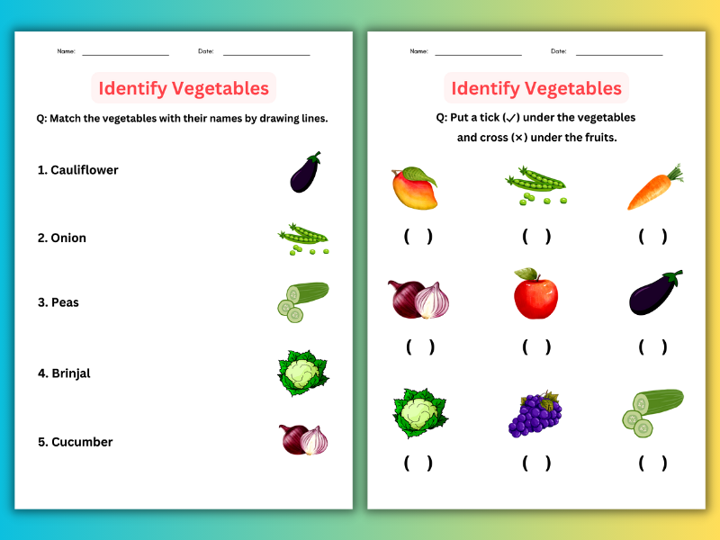 Printable Matching Identify Vegetables Worksheet For Kindergarten