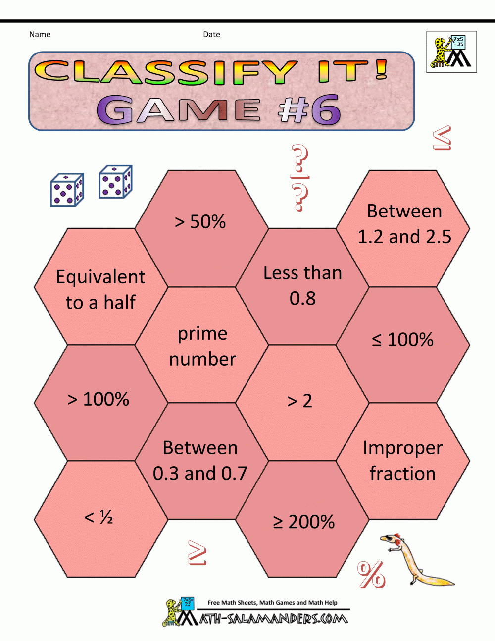 printable math games grade 6