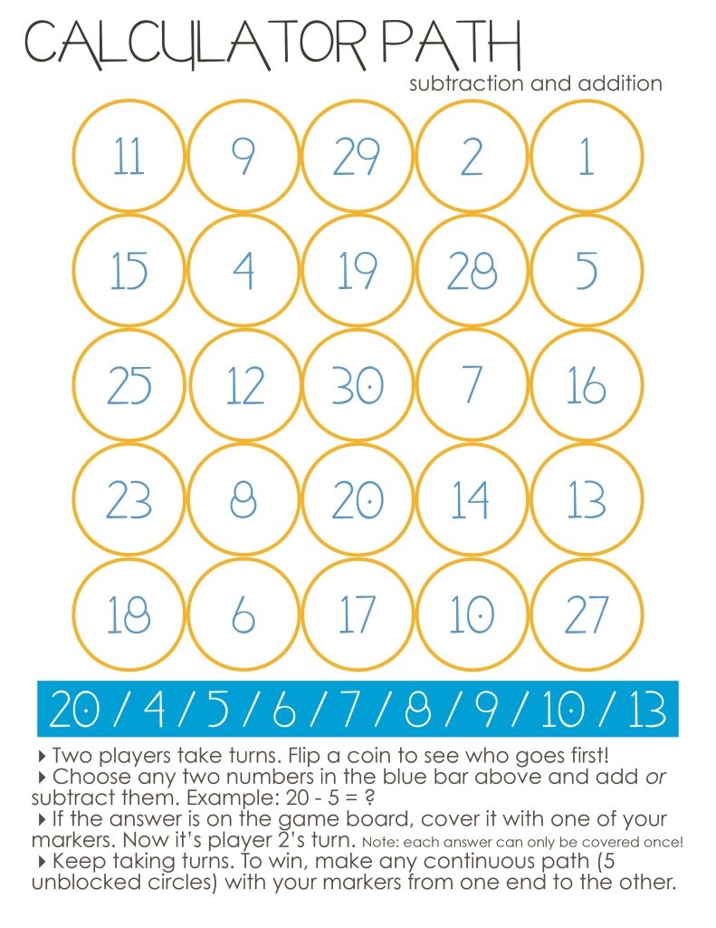 Printable Math Games Pdf