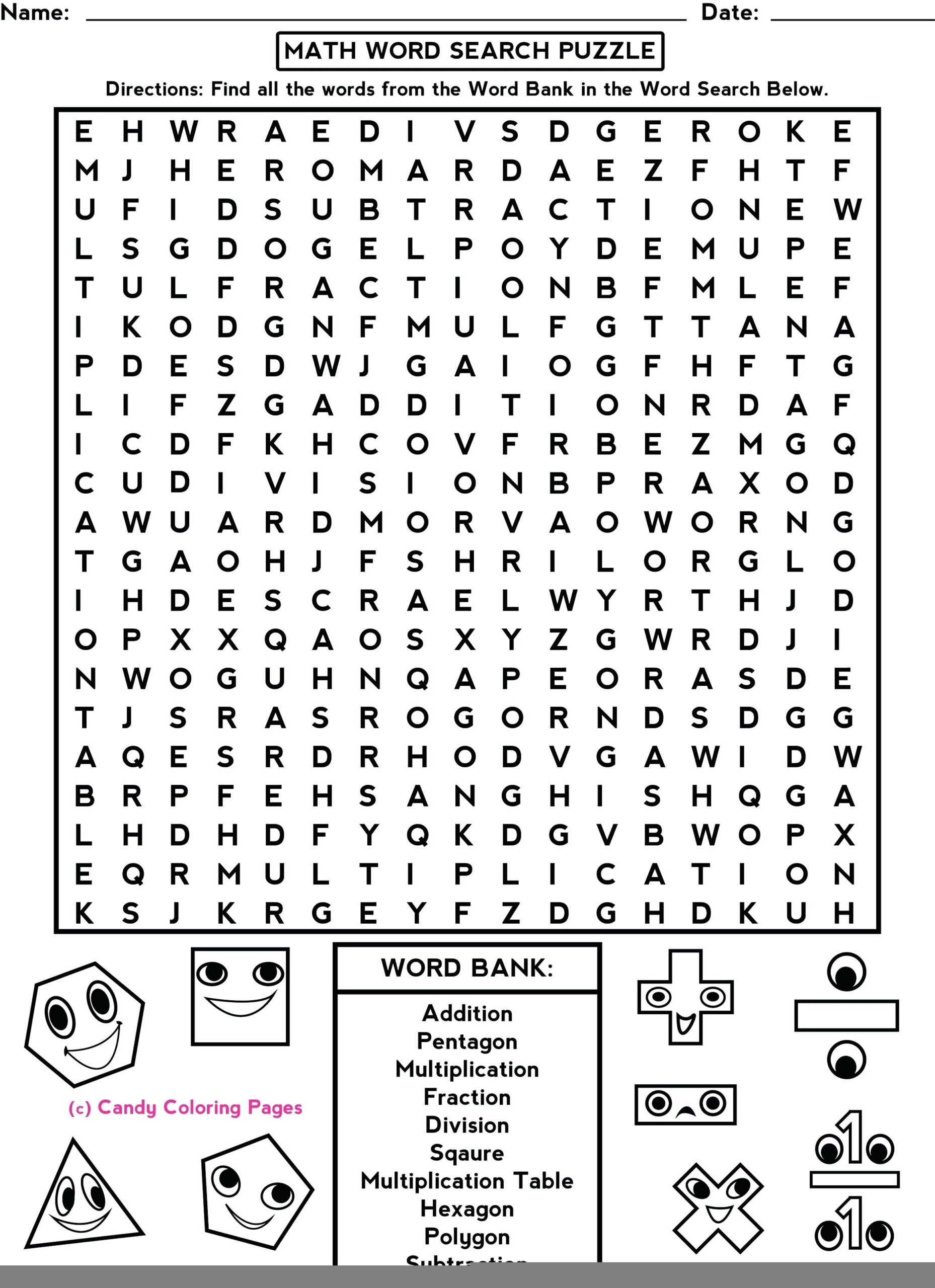 Printable Math Puzzle Worksheets Printable Crossword Puzzles
