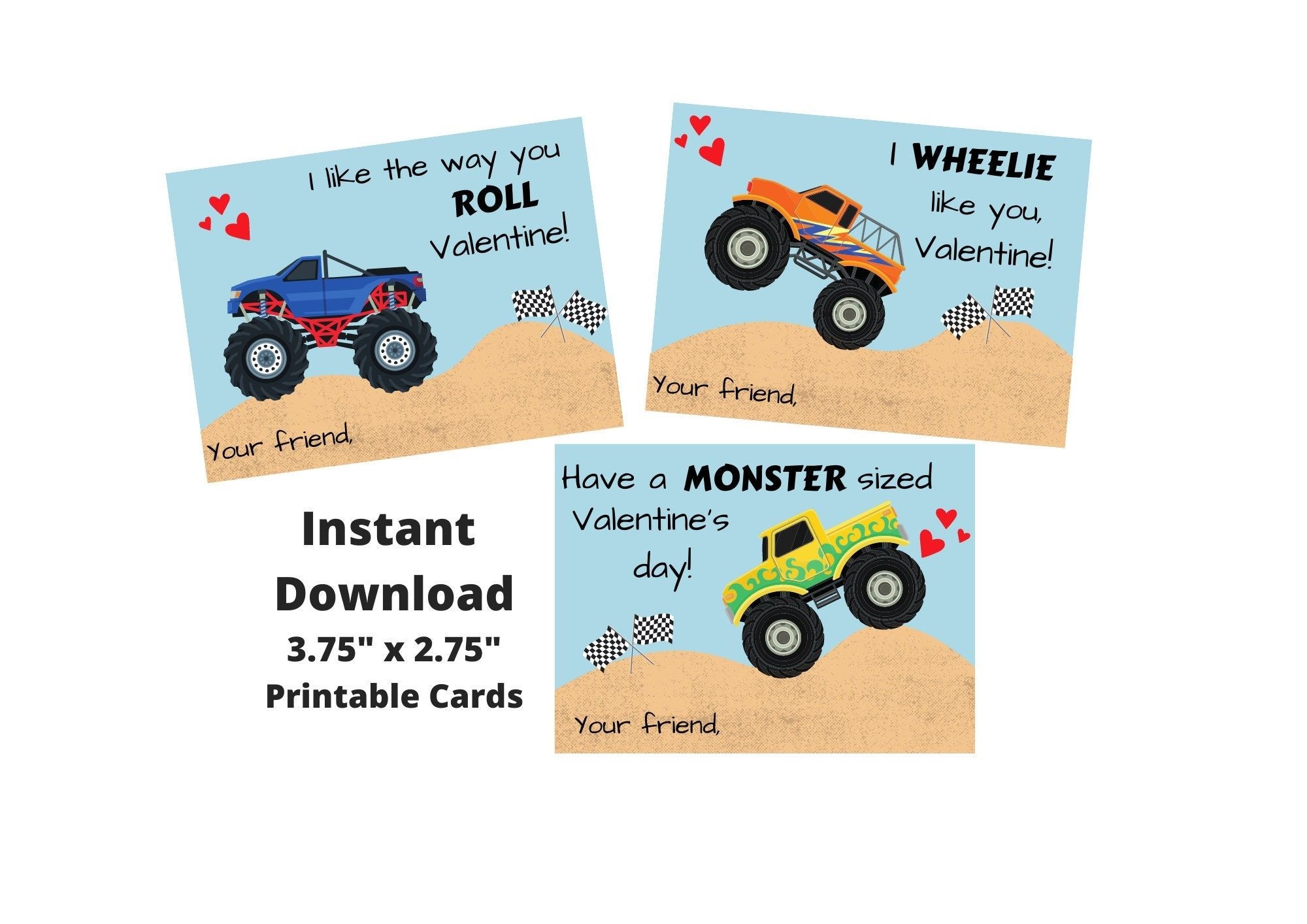 free printable monster truck valentine cards