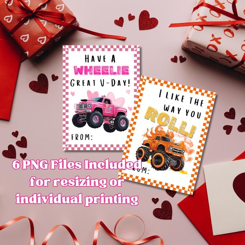 Printable Monster Truck Valentine Cards Set Of 6 Canva Classroom 