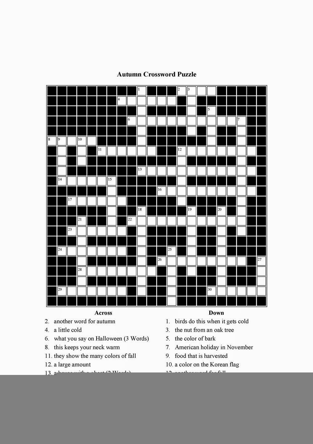 Printable November Crossword Puzzles Printable Crossword Puzzles