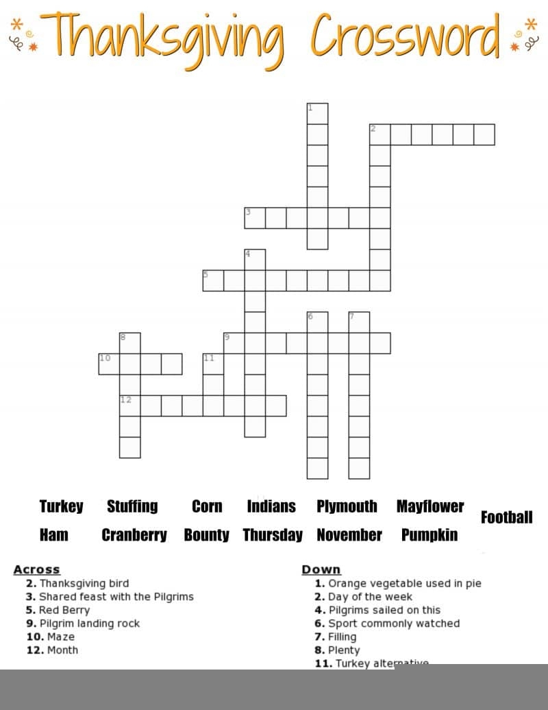 november crossword puzzles printable