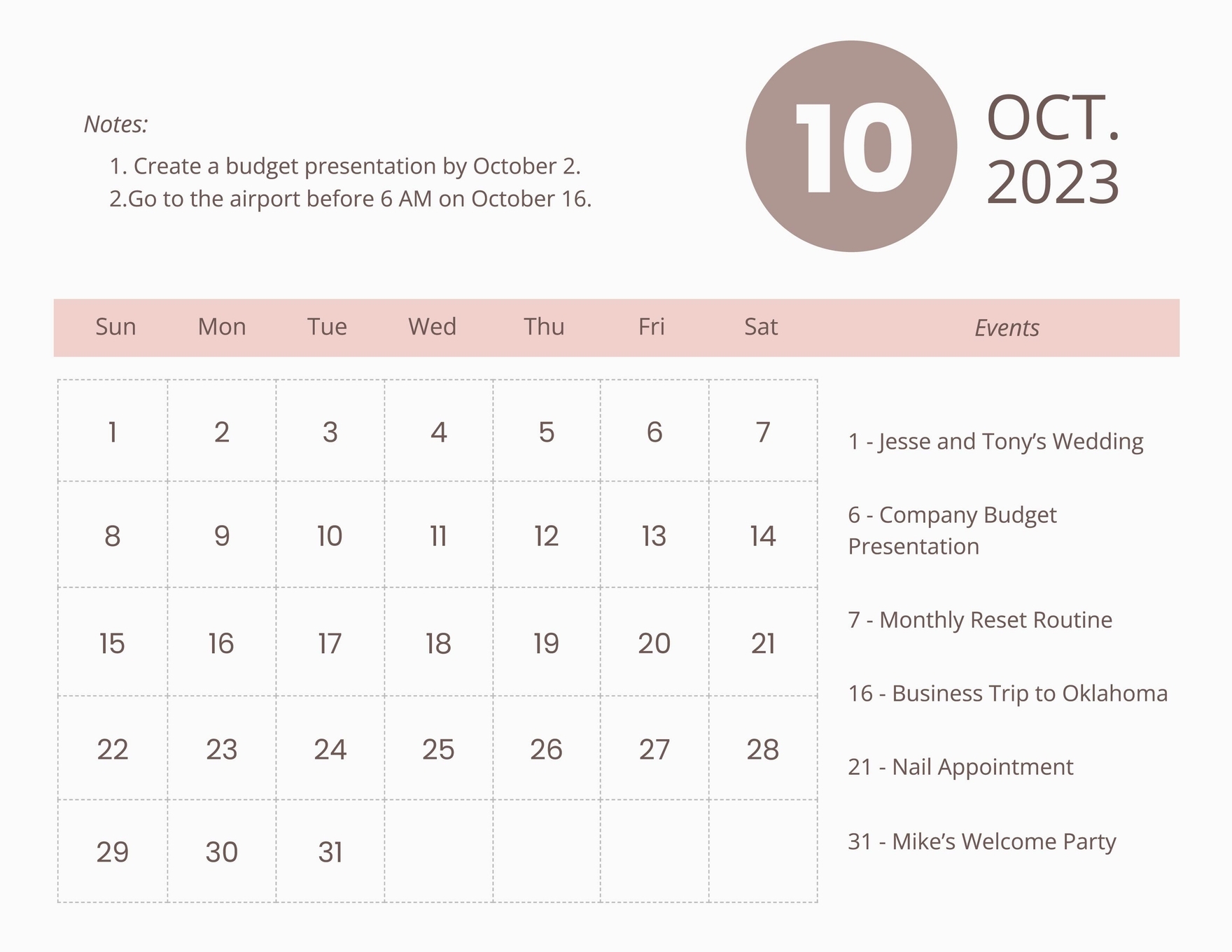 Printable October 2023 Calendar Template In Illustrator EPS JPG 