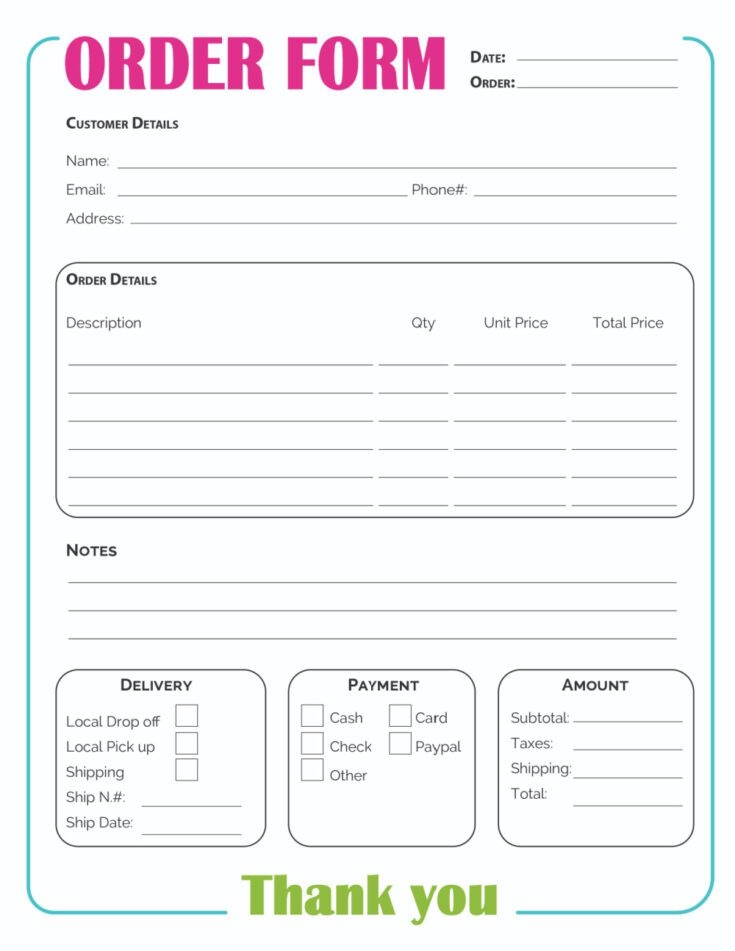 free printable order form template