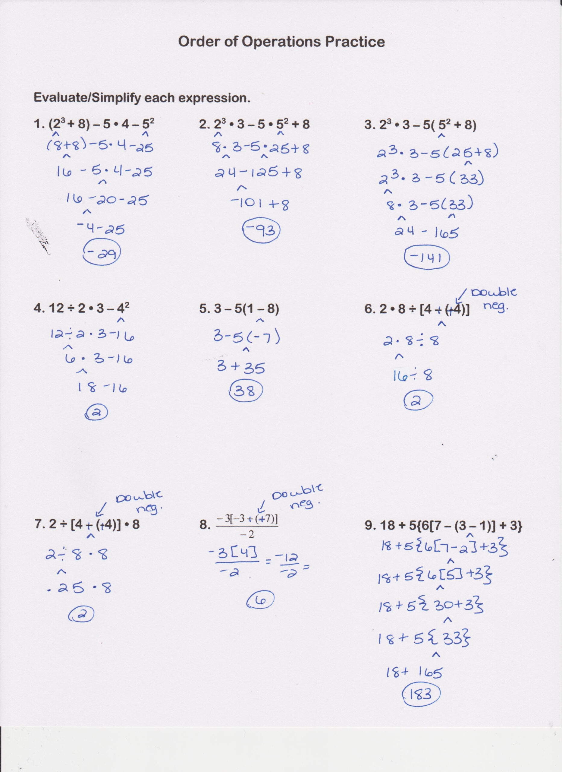 Printable Order Of Operations Worksheets With Answers Printable 