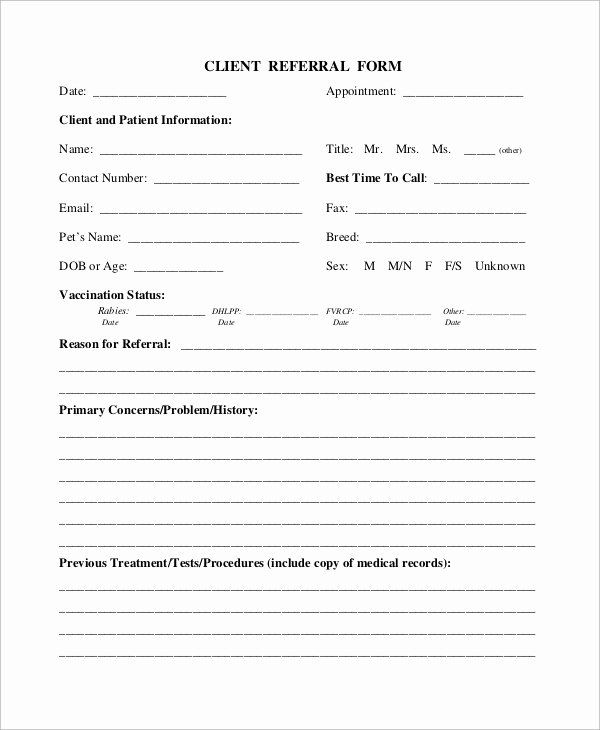 Printable Referral Form Template Printable Forms Free Online
