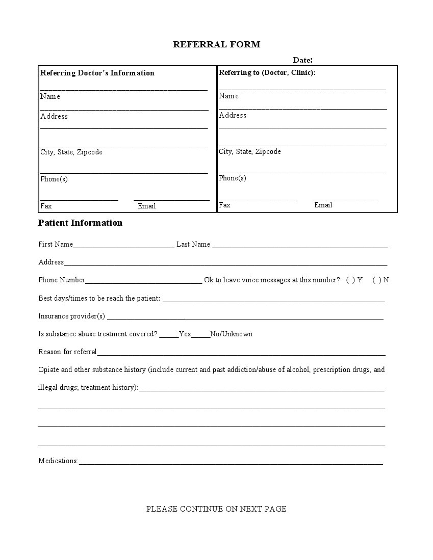 Printable Referral Forms Printable Forms Free Online