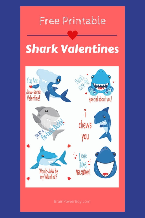 free printable shark valentine's cards