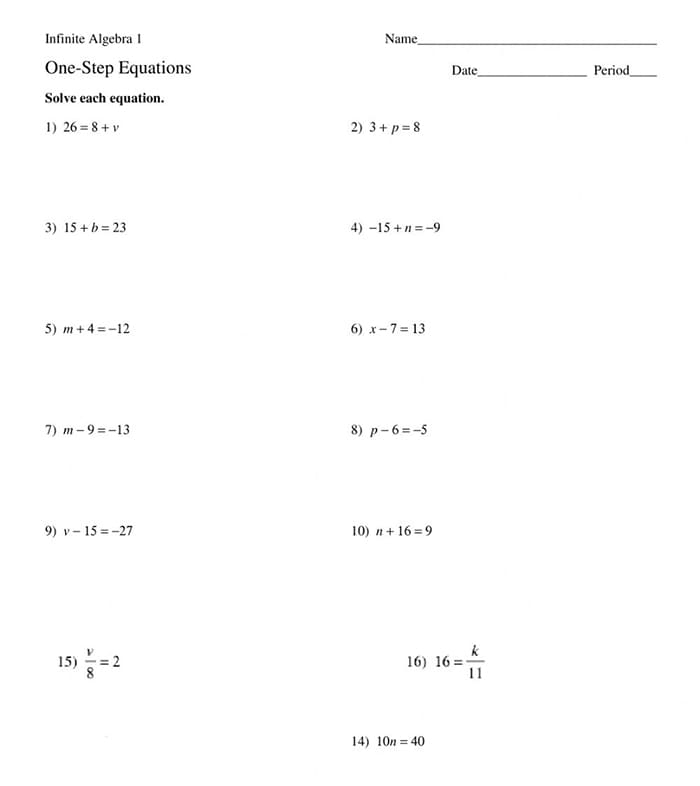 Printable Solving One Step Equation Worksheet Free Download And Print 