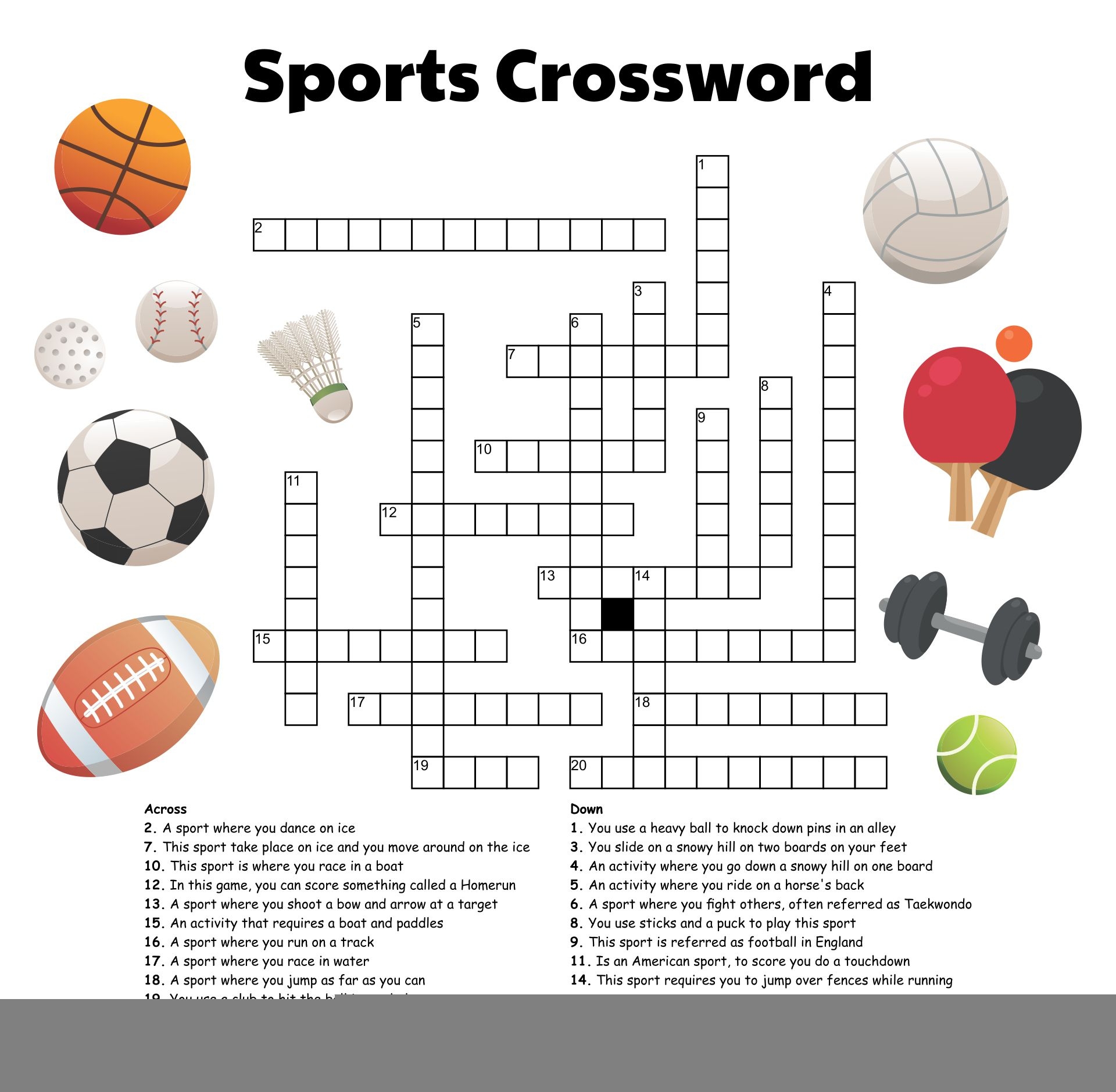 Printable Sports Crossword Puzzles Emma Crossword Puzzles