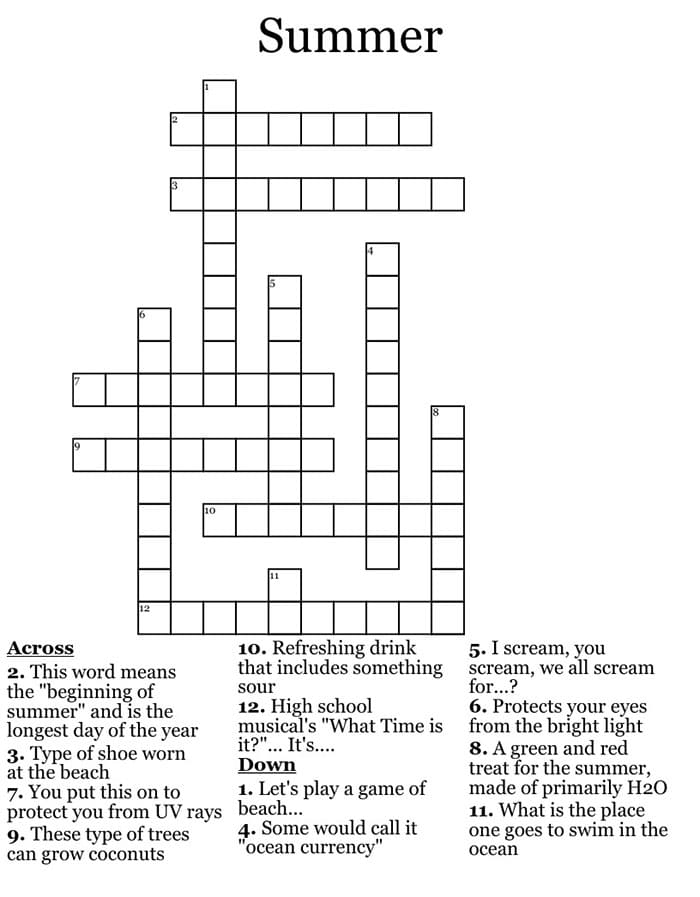 Printable Summer Crossword Puzzles Examples Free Download And Print