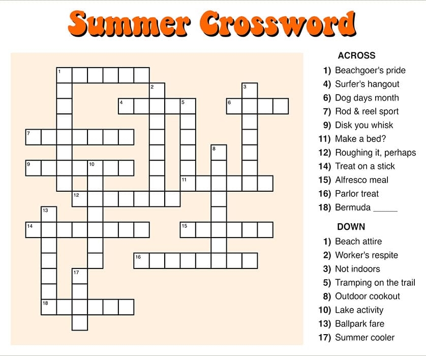 summer crossword puzzles printable