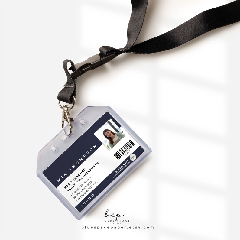 Printable Teacher Id Card Editable ID Badge ID Card Template Canva 