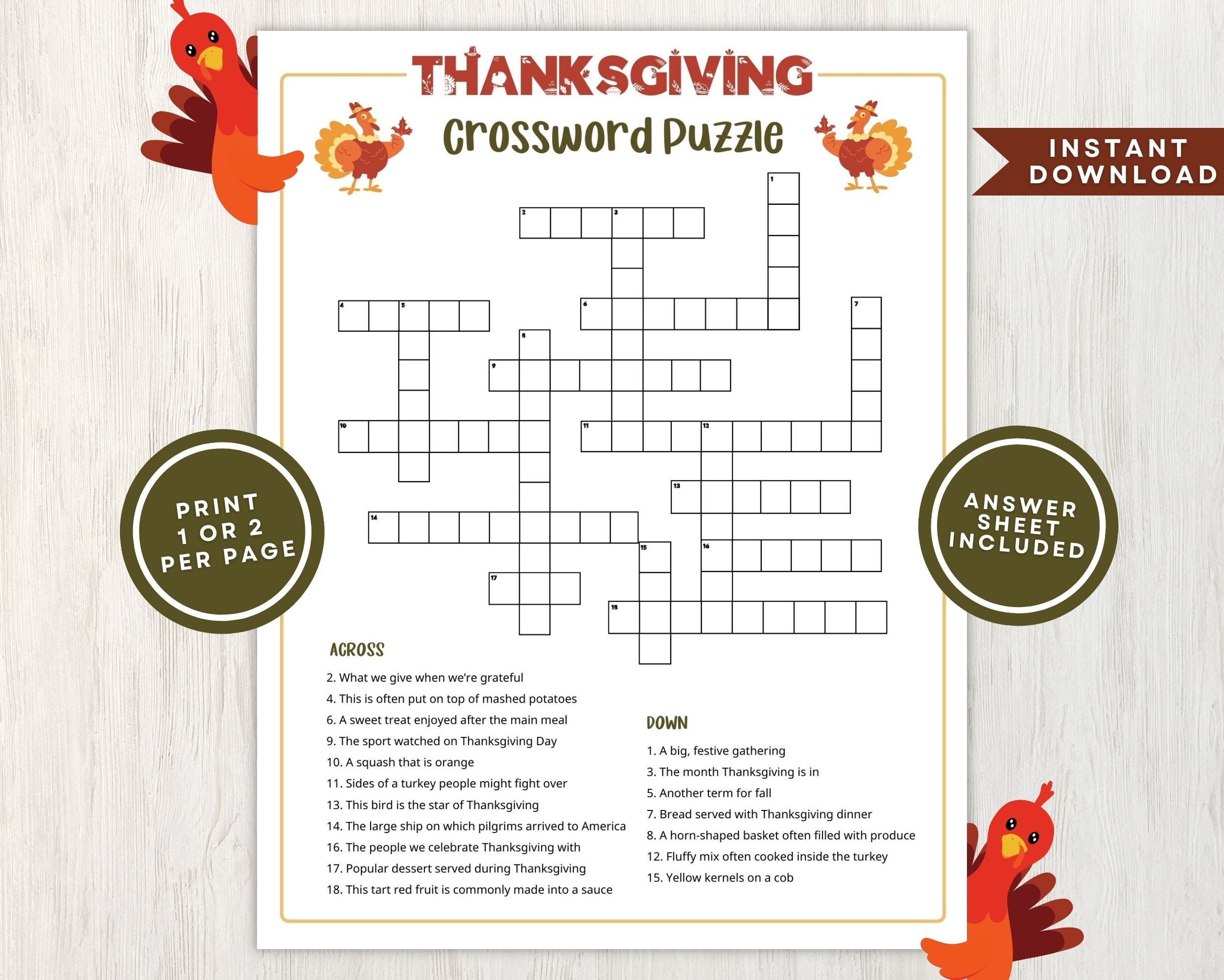 printable thanksgiving crossword puzzle