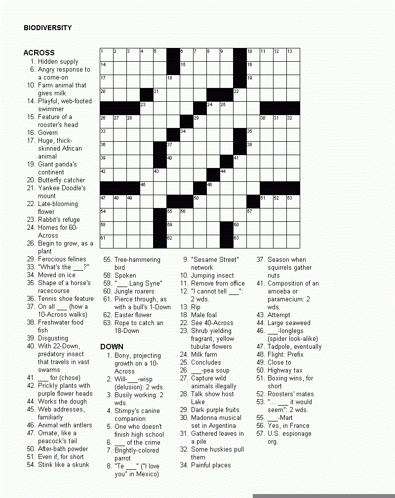 Printable Themed Crossword Puzzles Printable Crossword Puzzles