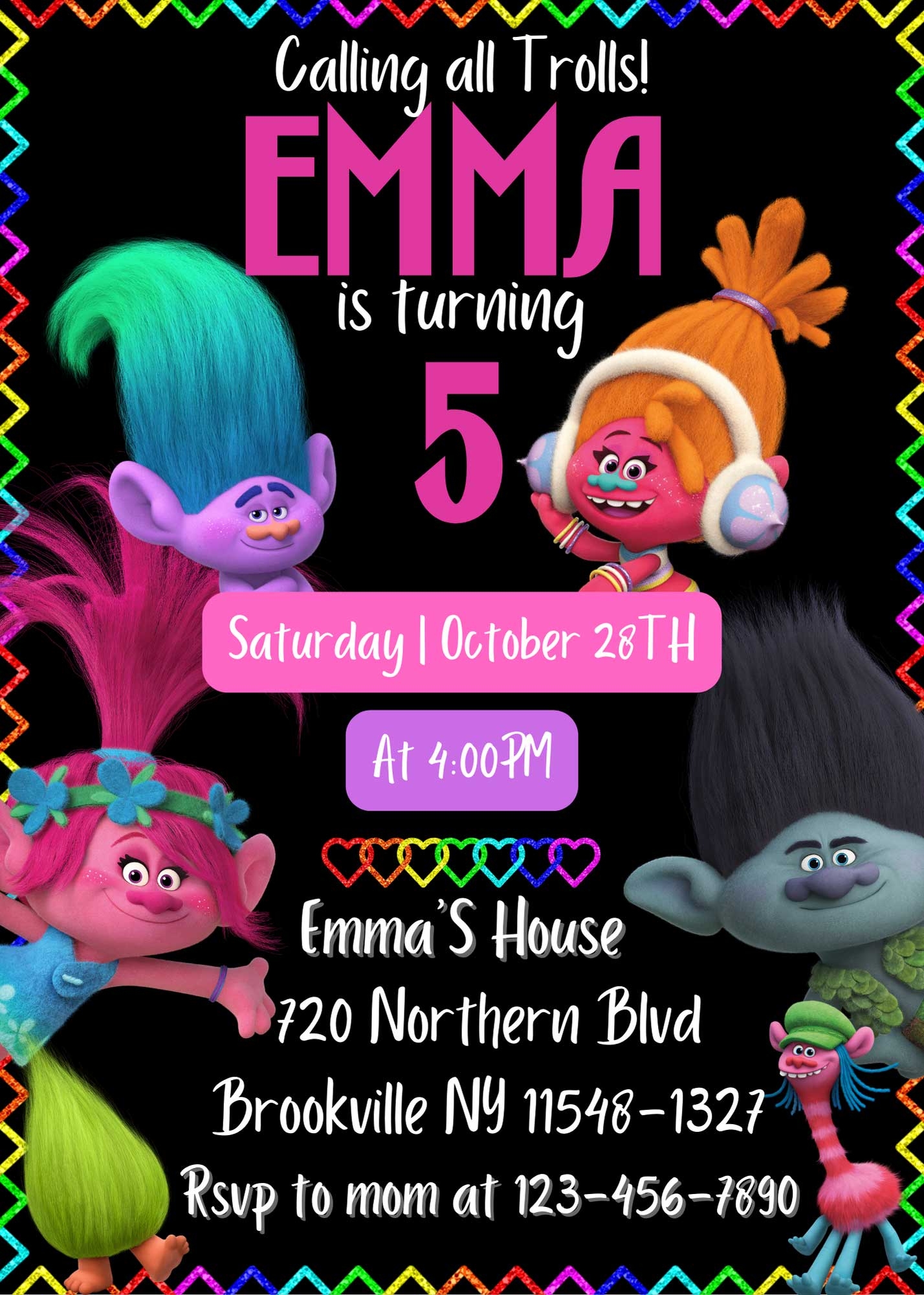 Printable Trolls Birthday Card