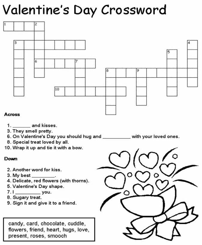 valentine's day crossword puzzle free printable