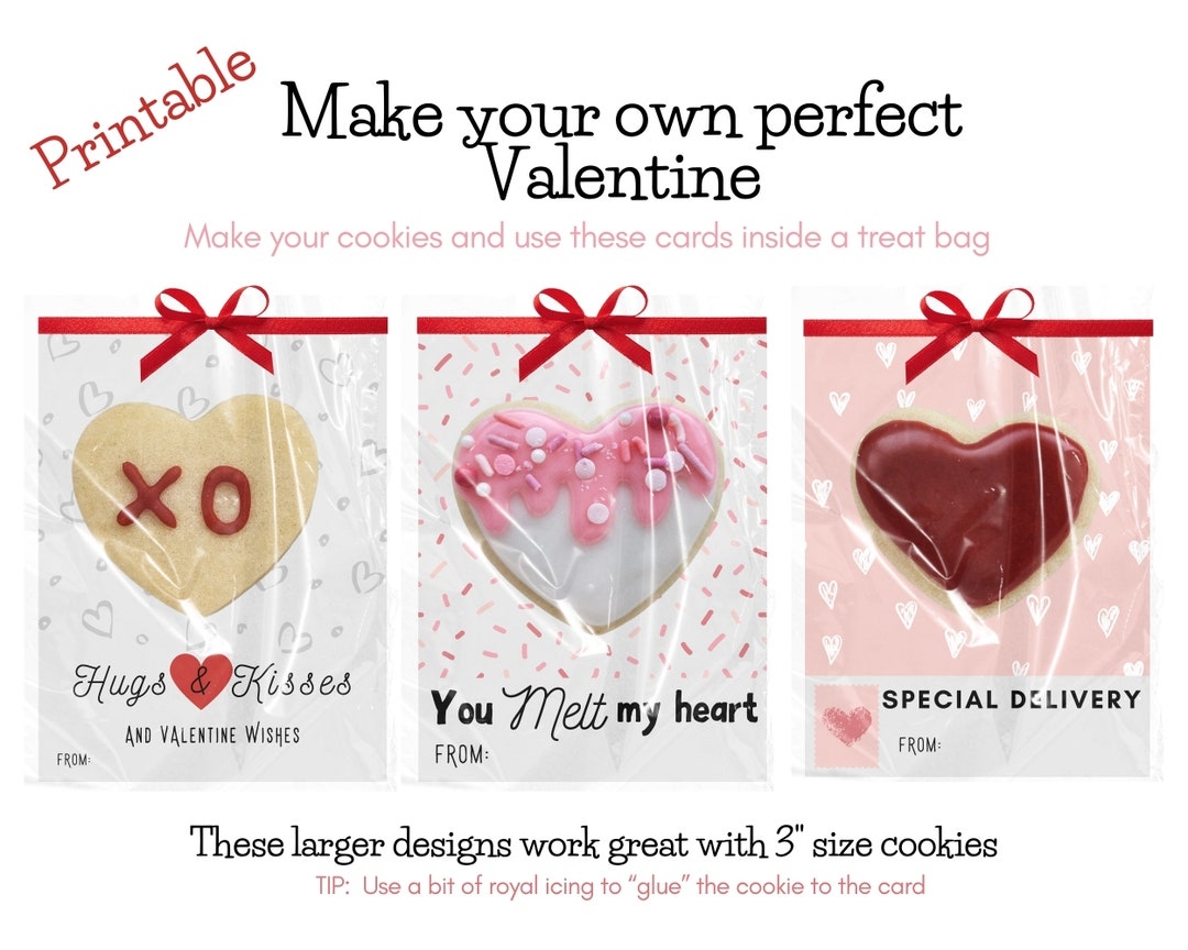 Printable Valentine Cookie Cards Digital Download Valentine Cards DIY