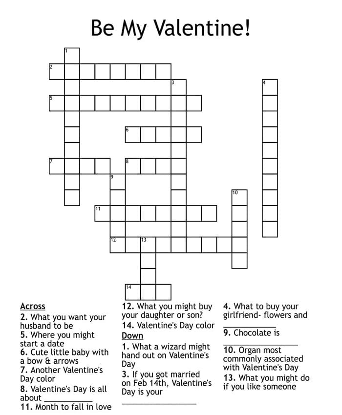 valentine crossword puzzles printable