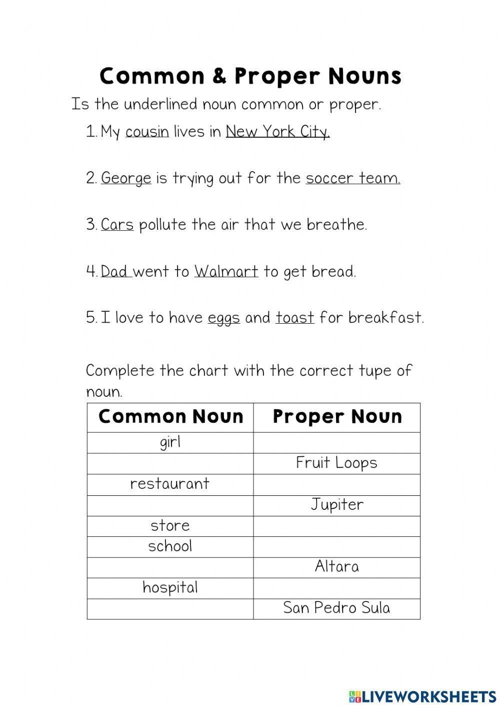 Proper And Common Nouns Worksheets Switching Common To Proper 