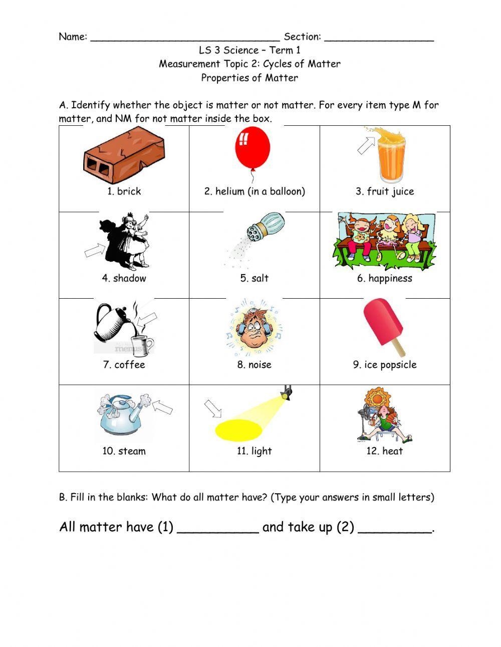 Properties Of Matter Activity Physics Chemistry Printable 6th