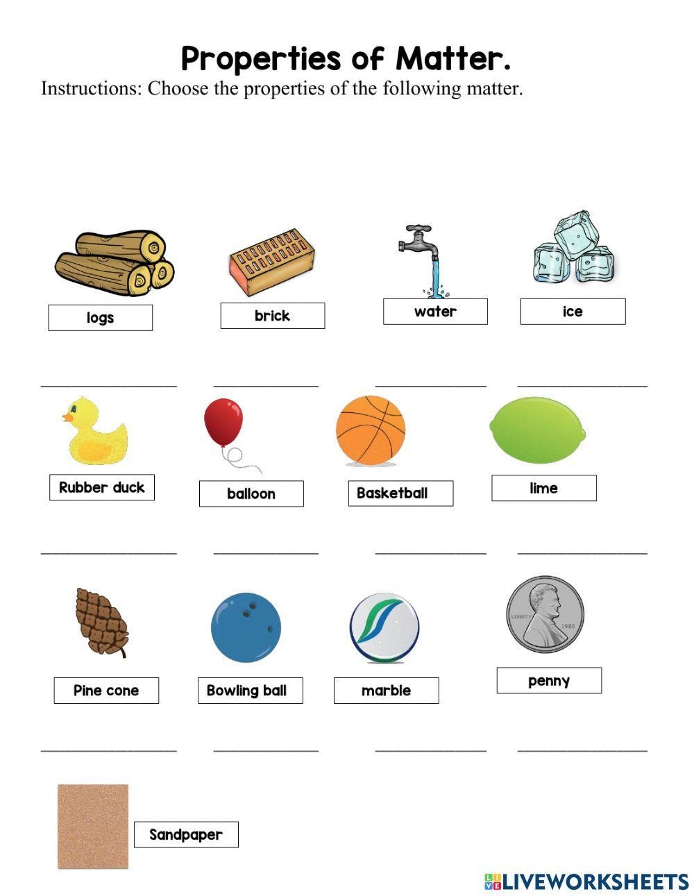 Properties Of Matter Science Activity Live Worksheets Worksheets 