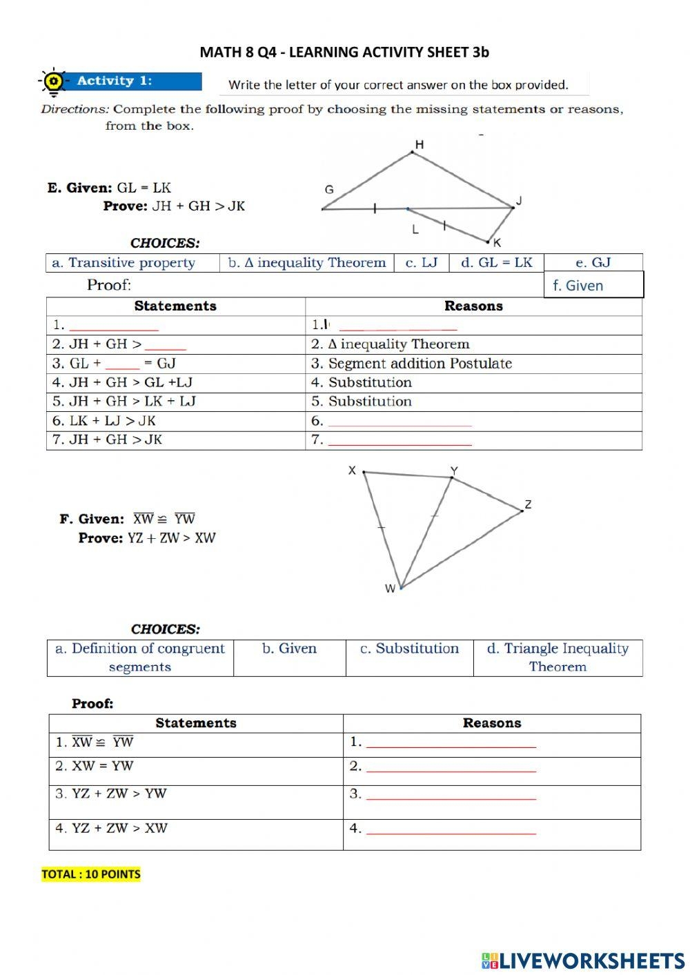 triangle inequality theorem worksheet