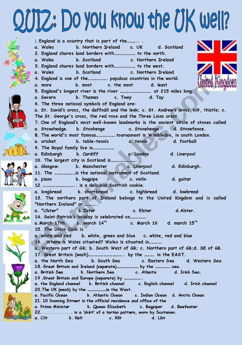 Quiz Do You Know The UK Well ESL Worksheet By Nurikzhan Worksheets 