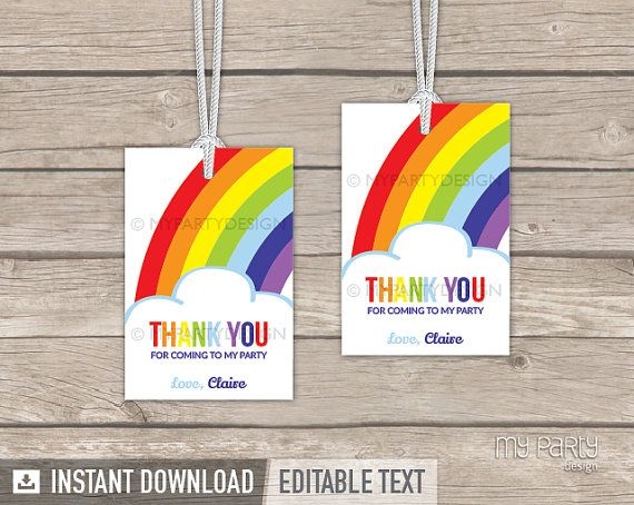 Rainbow Thank You Tags Rainbow Party Favors Printable 