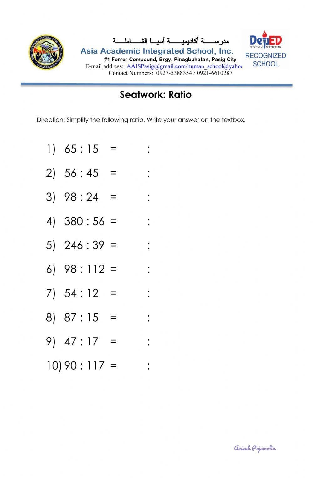 Ratio Simplifying Textbook Exercise Corbettmaths Worksheets Library