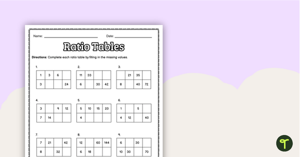 ratio tables worksheets
