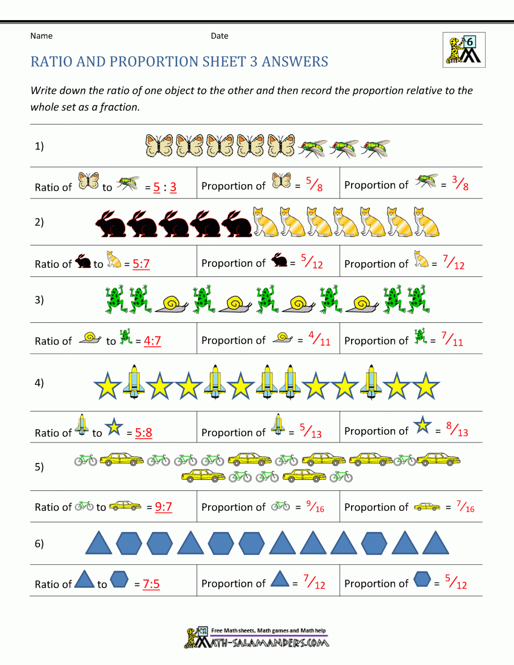 printable worksheets on ratio and proportion