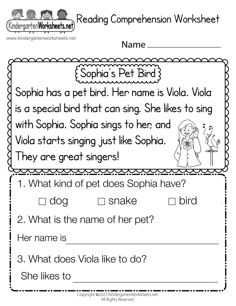 kindergarten reading worksheet