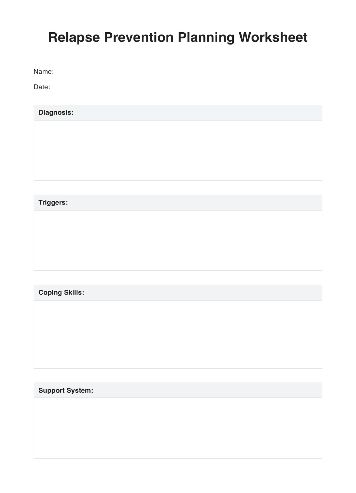 Relapse Prevention Plan Example Free PDF Download