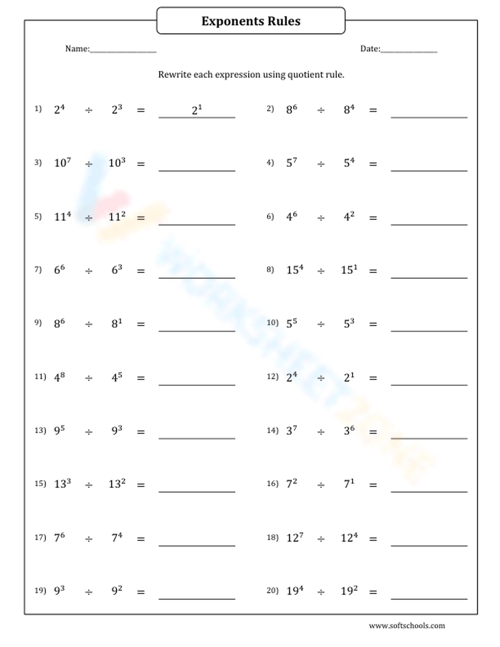 Rewriting Using The Laws Of Exponents Worksheet Download Worksheets 
