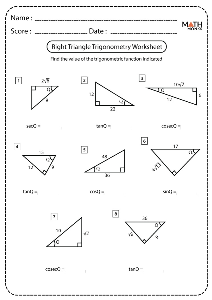 Right Triangle Trigonometry Worksheets Math Monks Worksheets Library