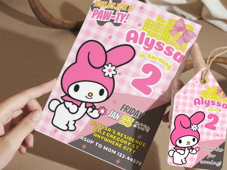Sanrio Characters Birthday Theme My Melody Birthday Invitation Template