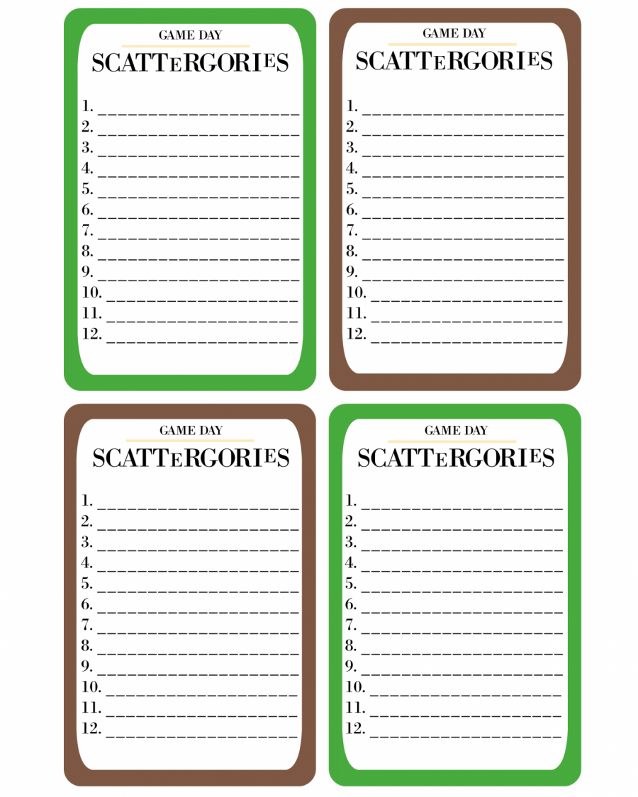 Scattergories Game Cards Printable