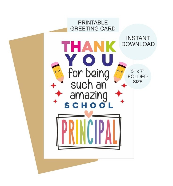 School Principal Card Printable School Principal Appreciation Card 
