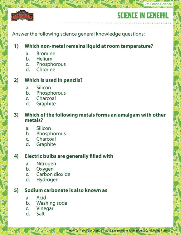 7th grade science worksheets