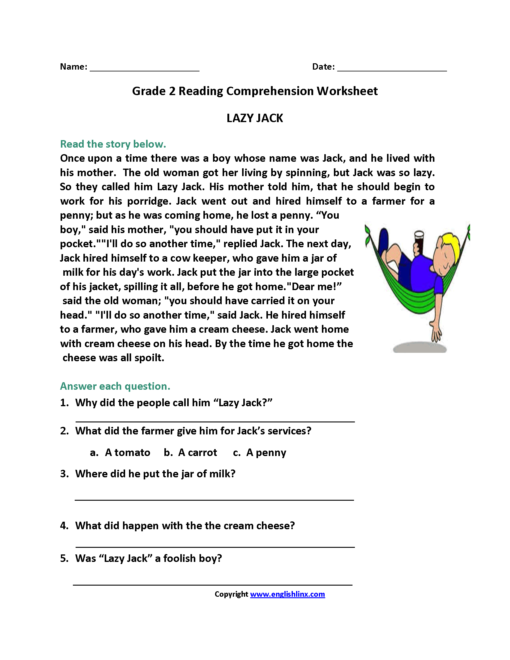 Second Grade Worksheets Reading