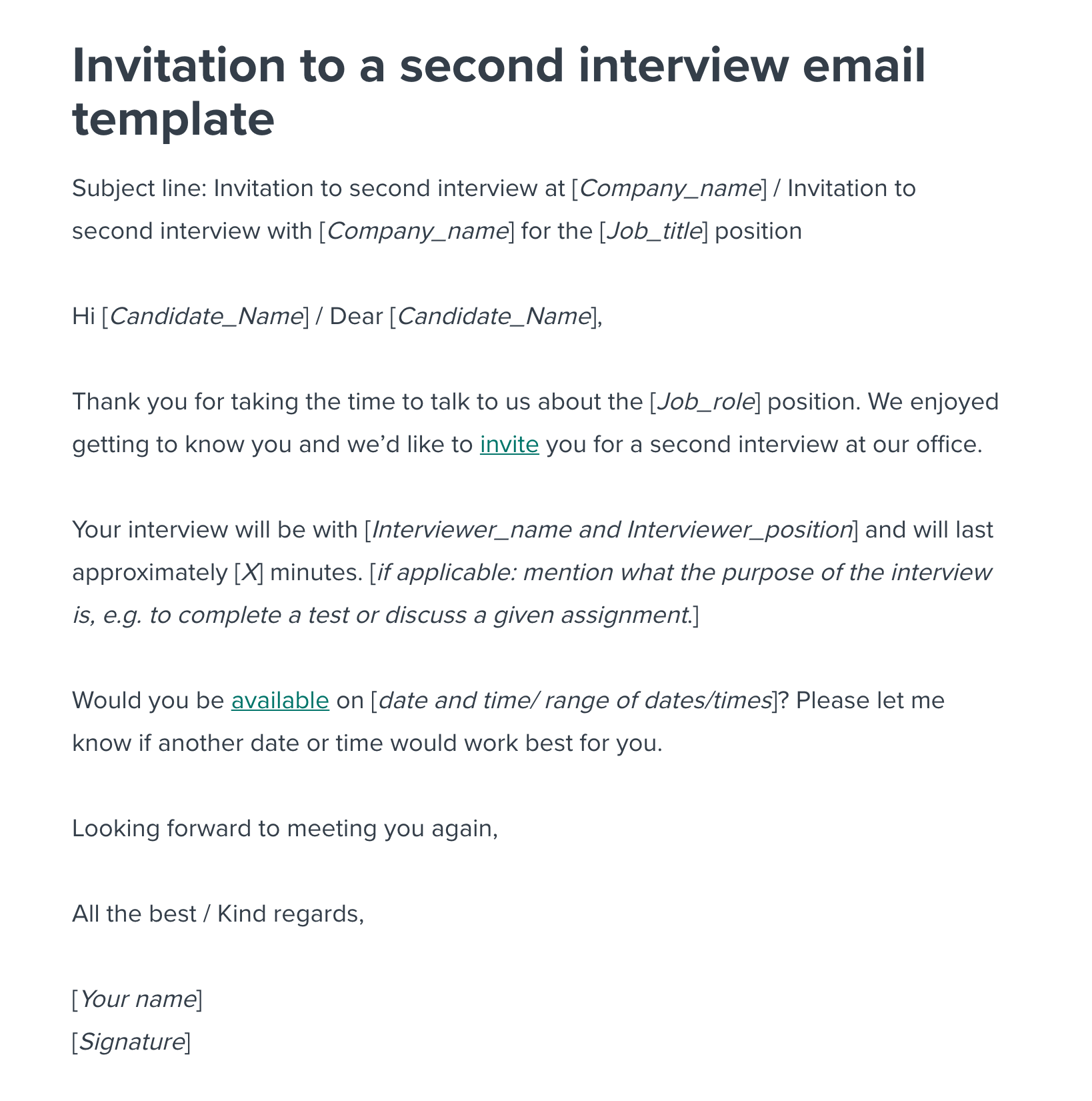 Second Interview Invitation Email Reply Sledging Template Free 