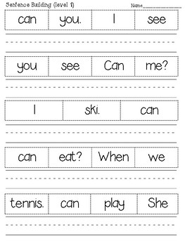 sentence building worksheets