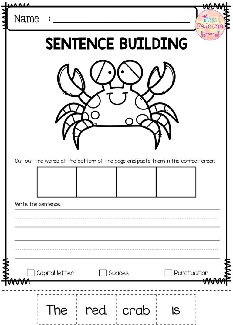 Sentence Building Worksheets Worksheets Day