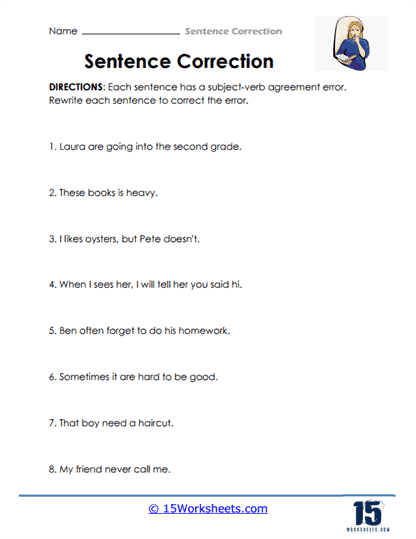 Sentence Correction Worksheets 15 Worksheets