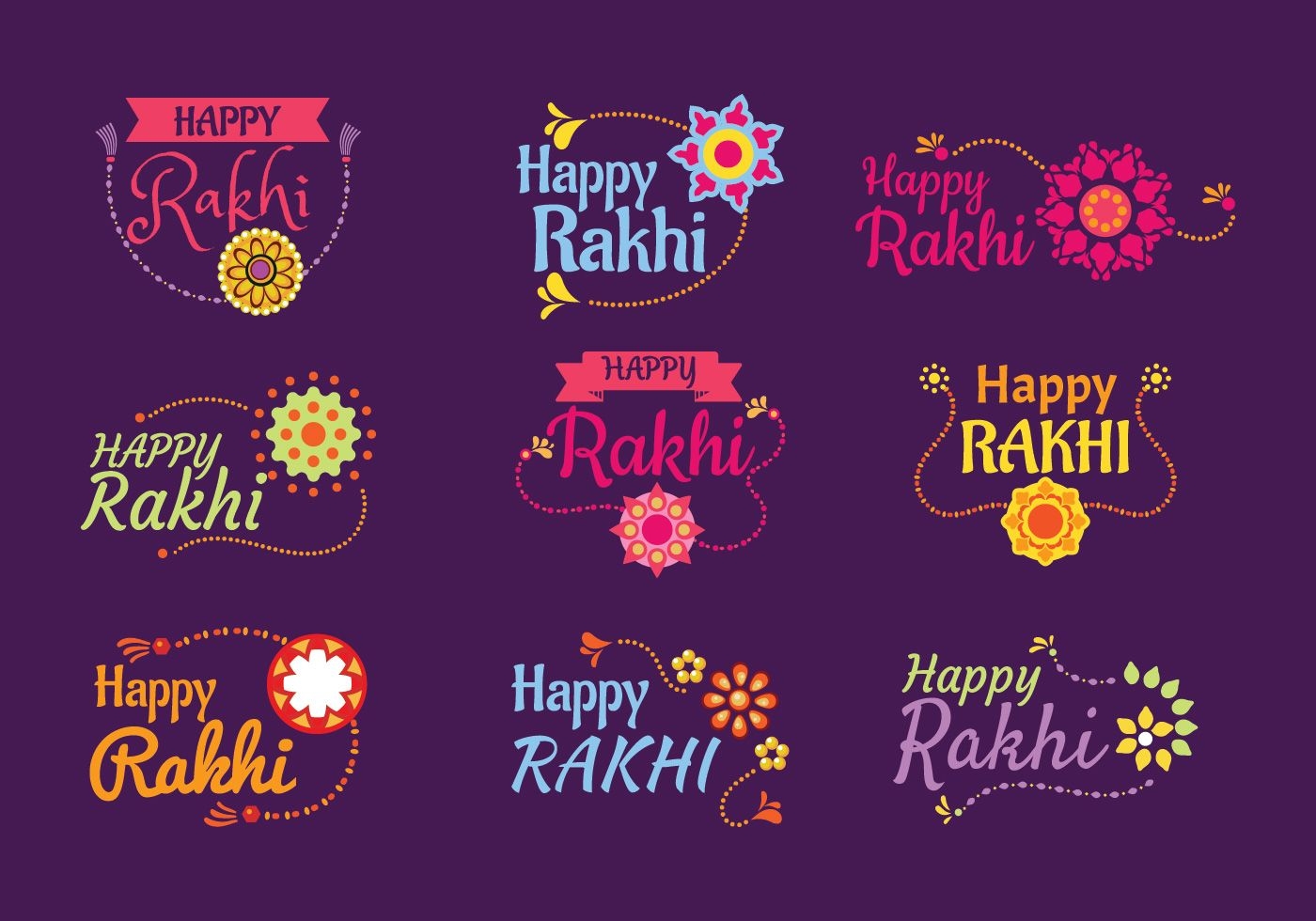 Set Of Emblem Happy Raksha Bandhan Or Happy Rakhi Indian Holiday