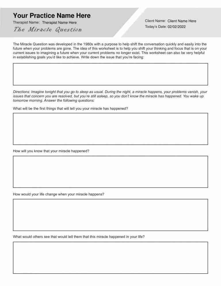 SFBT Miracle Question Worksheet Editable Fillable Printable PDF 
