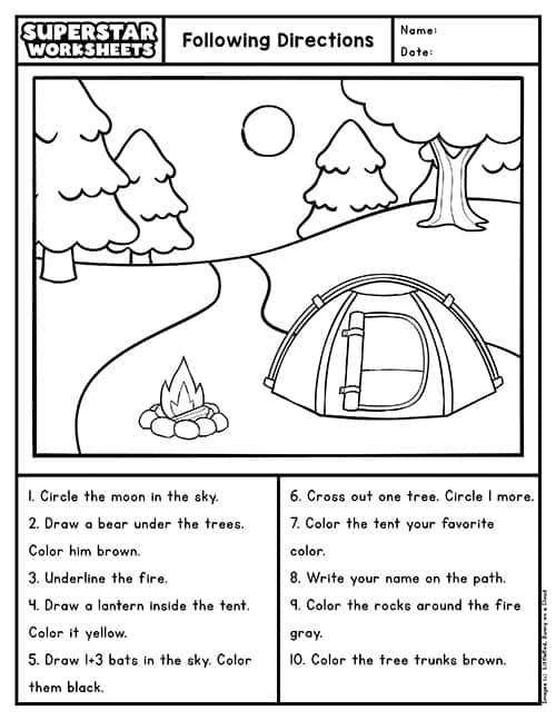 follow directions worksheet